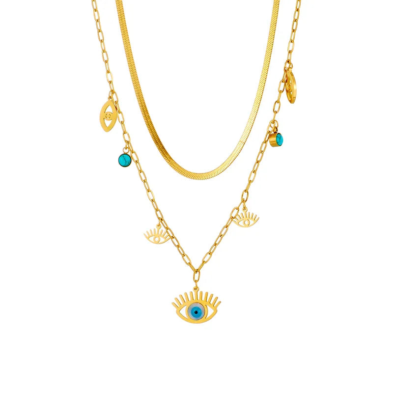 Collier Pendentif Œil Bleu en Acier Inoxydable d'inspiration Cléopâtre pour Femmes, Bijou de Mode Couleur Or, Accessoire de Fête de Mariage pour Filles