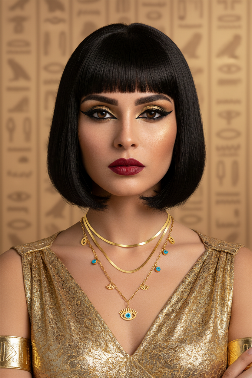 Collier Pendentif Œil Bleu en Acier Inoxydable d'inspiration Cléopâtre pour Femmes, Bijou de Mode Couleur Or, Accessoire de Fête de Mariage pour Filles