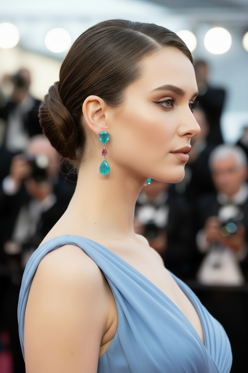 Celebrities Inspired Luxury red carpet Oscar  Emerald & Paraiba Drop Earrings | Celebrity Jewellery for Women