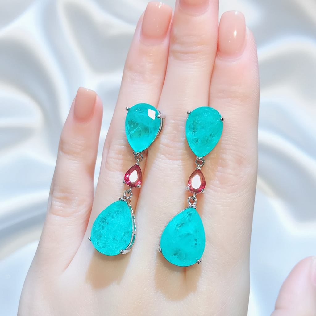Celebrities Inspired Luxury red carpet Oscar  Emerald & Paraiba Drop Earrings | Celebrity Jewellery for Women