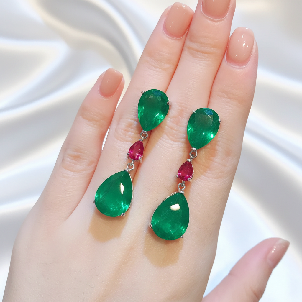 Celebrities Inspired Luxury red carpet Oscar  Emerald & Paraiba Drop Earrings | Celebrity Jewellery for Women