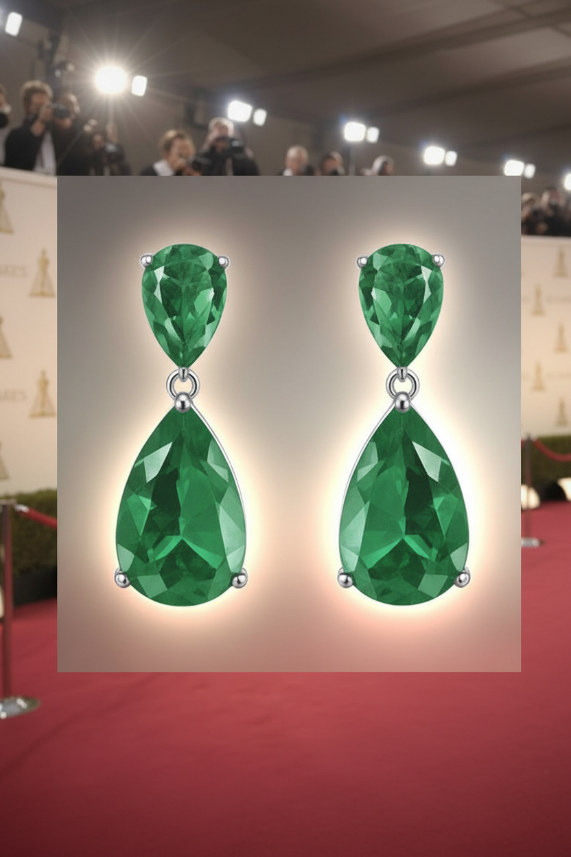 Celebrities Inspired Luxury red carpet Oscar  Emerald & Paraiba Drop Earrings | Celebrity Jewellery for Women