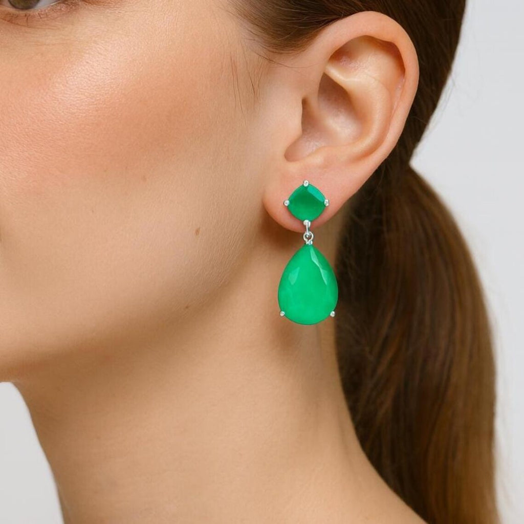 Celebrities Inspired Luxury red carpet Oscar  Emerald & Paraiba Drop Earrings | Celebrity Jewellery for Women