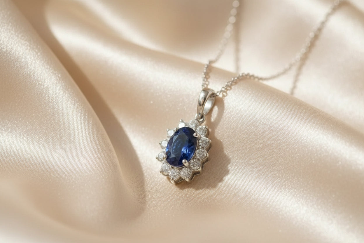 Royal princess inpired 925 Sterling Silver Jewelry Sets Crystal Cubic Zirconia Saphire blue Necklace Earrings Set for Women Party Gift