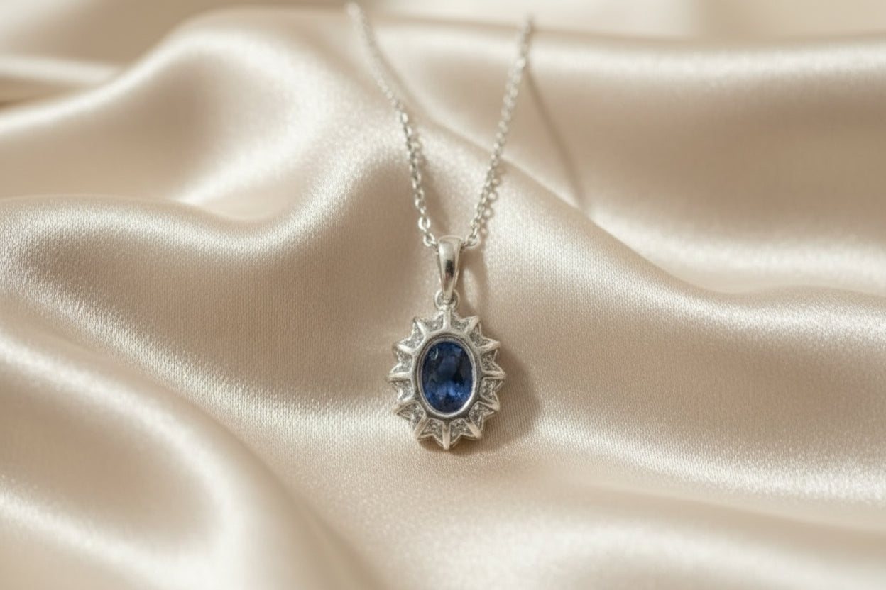 Royal princess inpired 925 Sterling Silver Jewelry Sets Crystal Cubic Zirconia Saphire blue Necklace Earrings Set for Women Party Gift