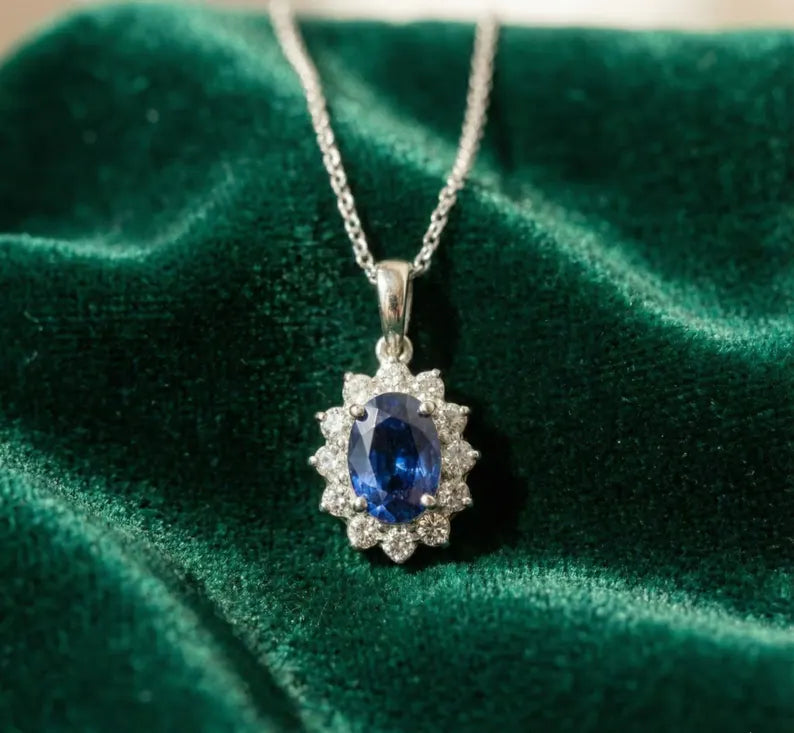 Royal princess inpired 925 Sterling Silver Jewelry Sets Crystal Cubic Zirconia Saphire blue Necklace Earrings Set for Women Party Gift