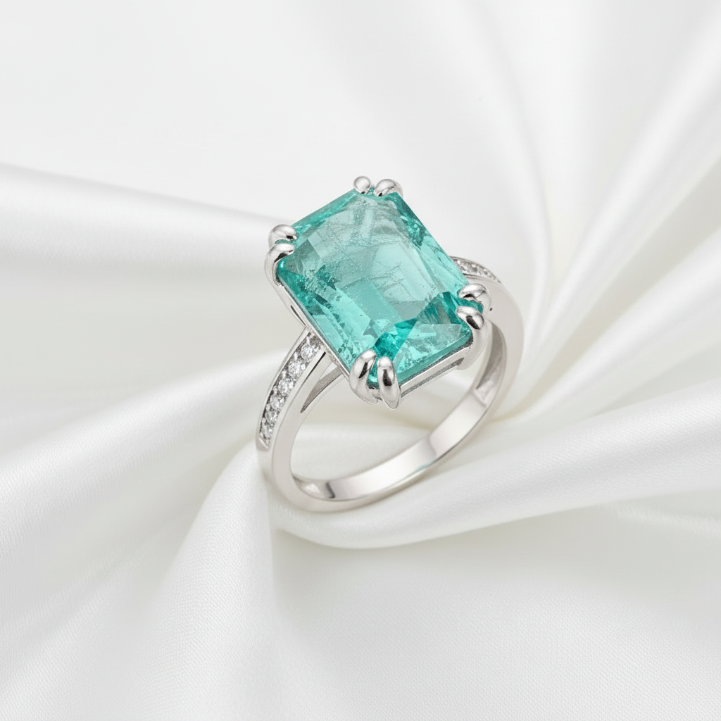 Enchanted Ocean Princess Ring 925 Silver Plated Exquisite Blue Green Moissanite Ring Fire Sparkling Luxury Open Ring Female Party Birthday Jewelry Gift