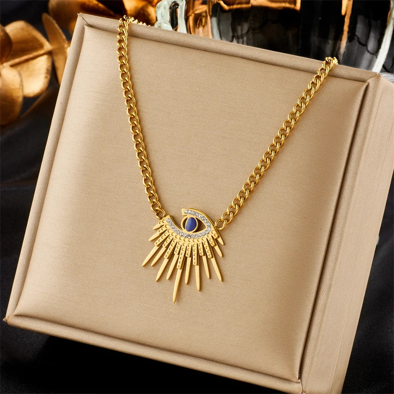 Collier pendentif en acier titane avec yeux bleus pour femmes, nouveau bijou de chaîne de clavicule vintage pour filles, cadeaux d'anniversaire