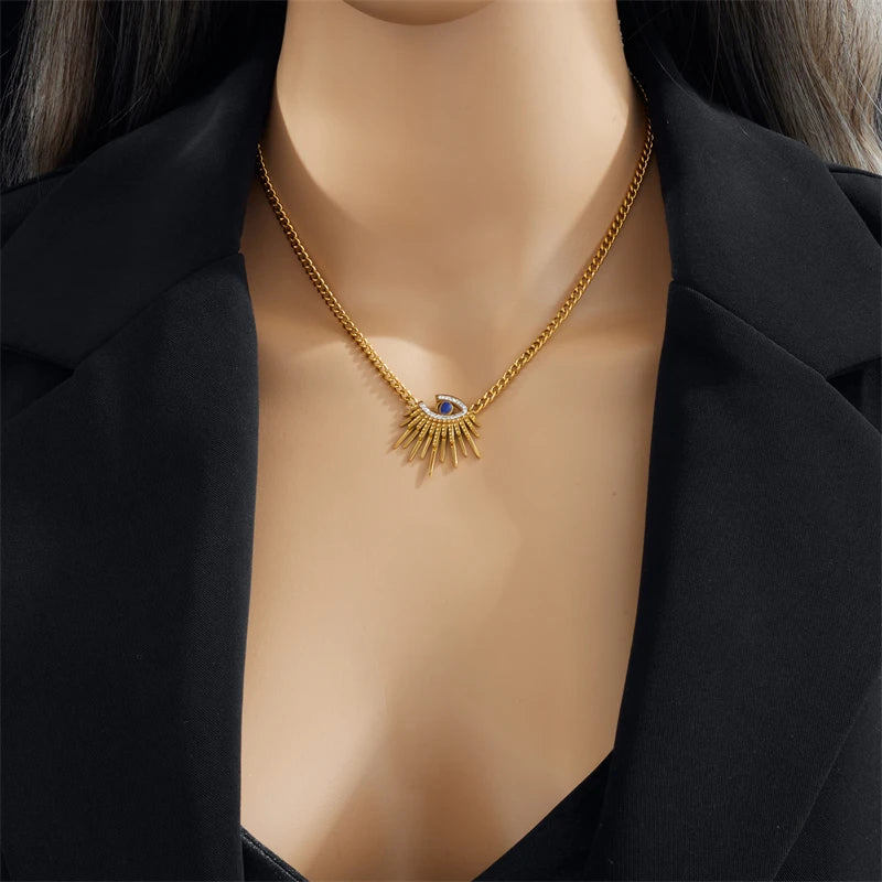 Titanium  Steel Blue Eyes Pendant Necklace For Women New Vintage Girls Clavicle Chain Jewelry Birthday Gifts Bijoux