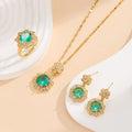 Green Floral Zircon Jewellery Set | Necklace, Earrings & Ring