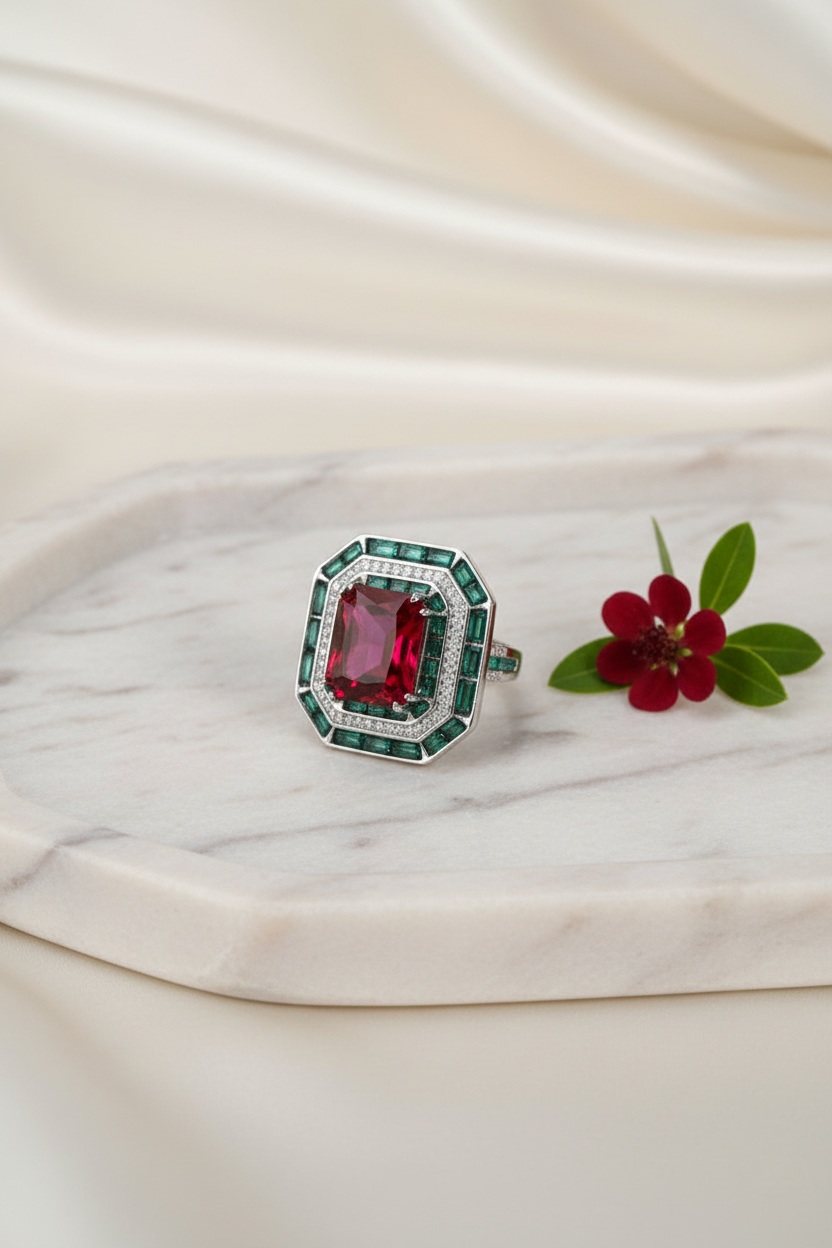 Ruby & Emerald Ring Luxury Tray